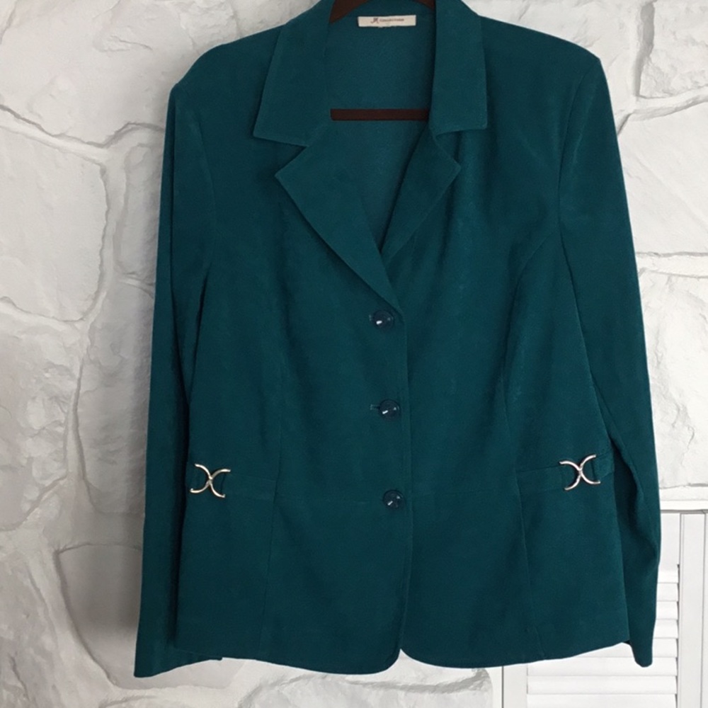 JM Collection Deep Turquoise 3 Button Blazer - Picture 4 of 8
